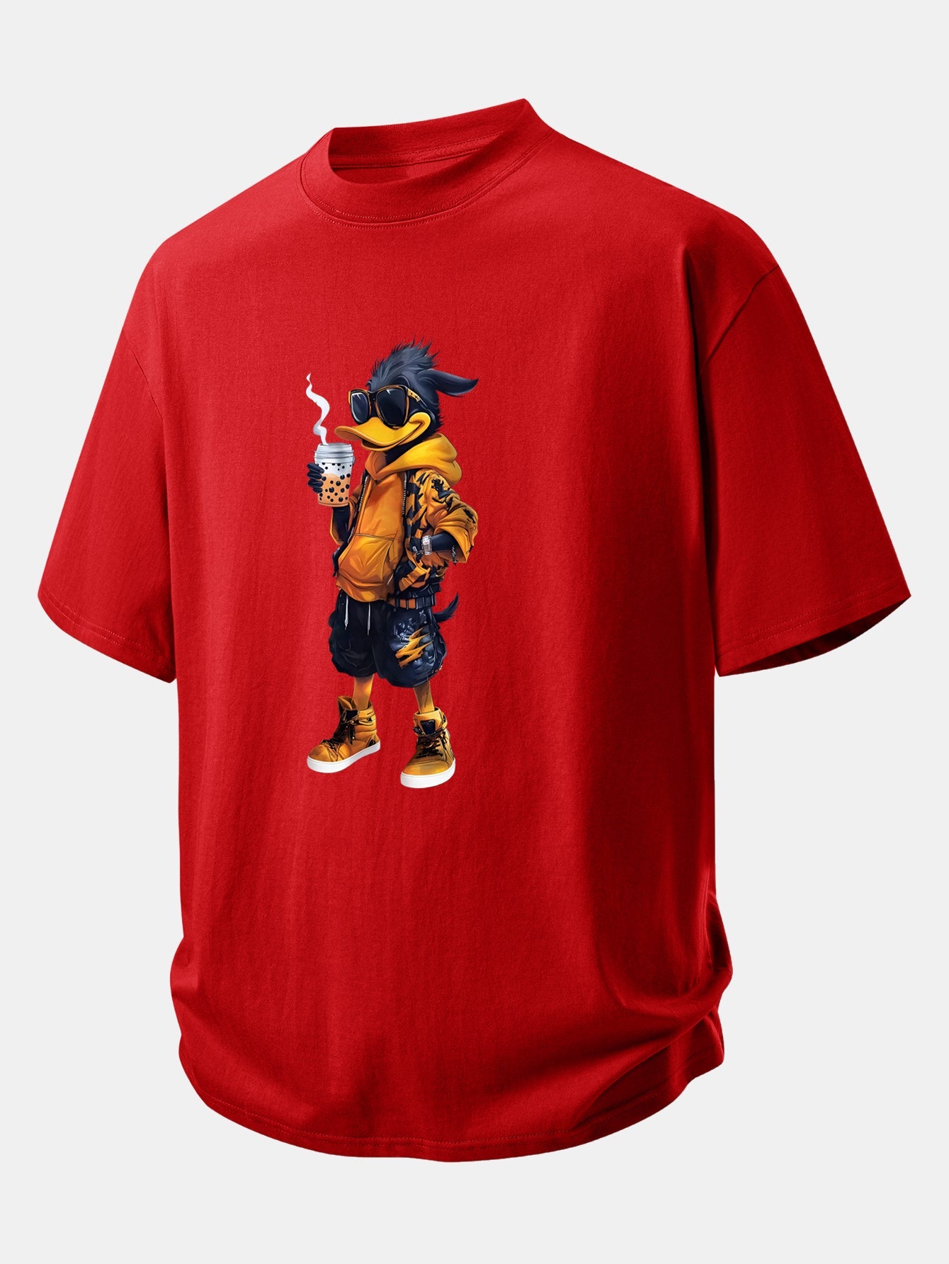 Relax Fit Cartoon Duck Print Cotton T-Shirt