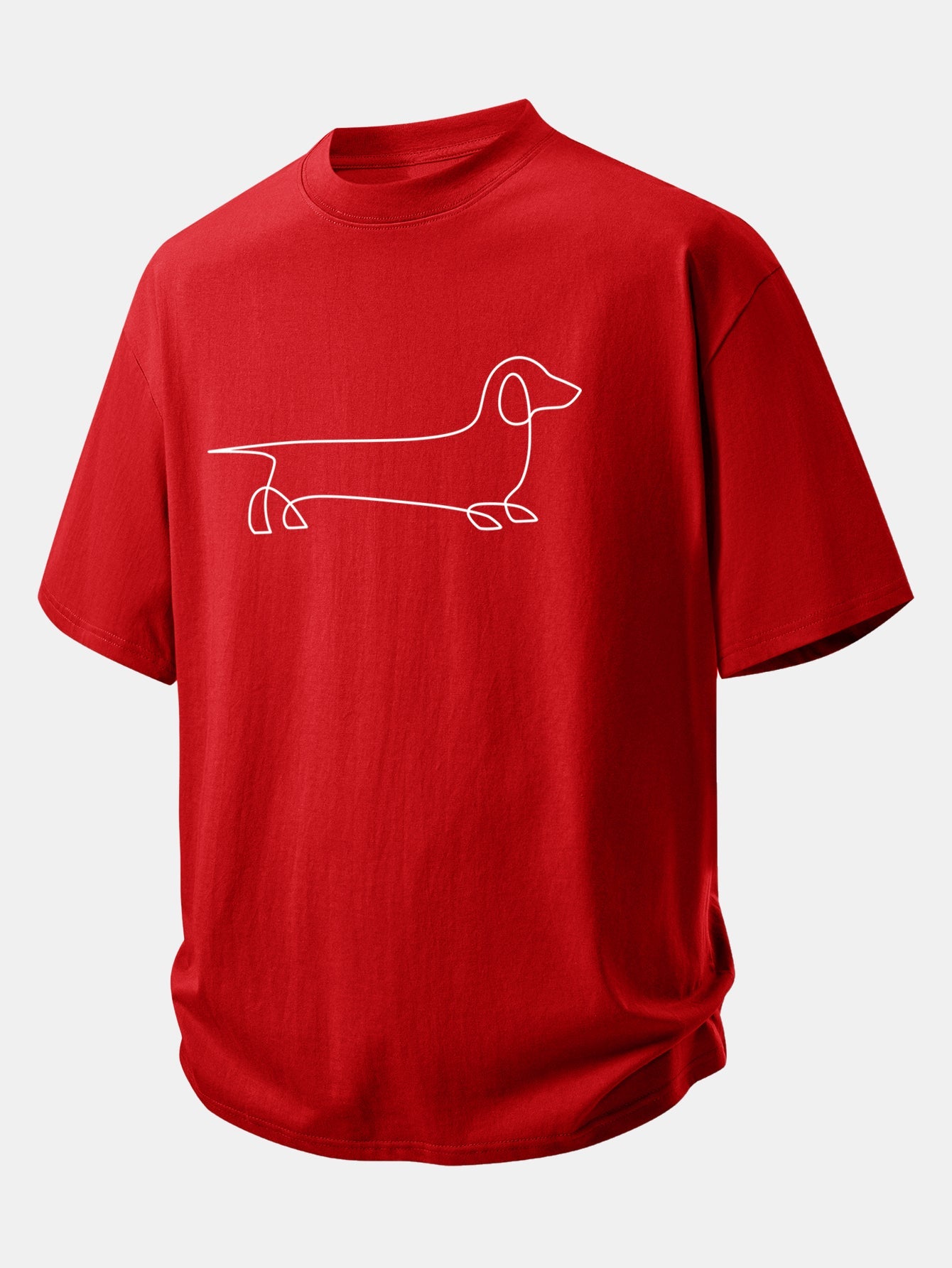 Relax Fit Line Dachshund Print Cotton T-Shirt