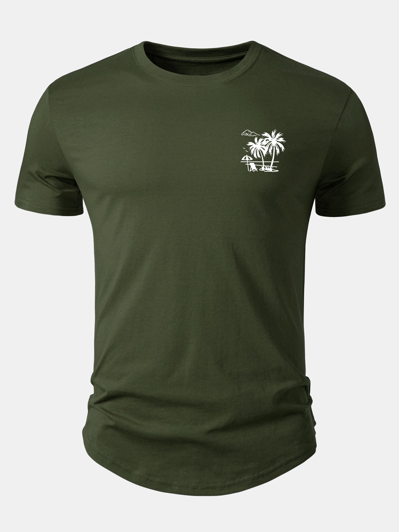 Vacation Palm Tree Print Cotton Arc Hem T-Shirt
