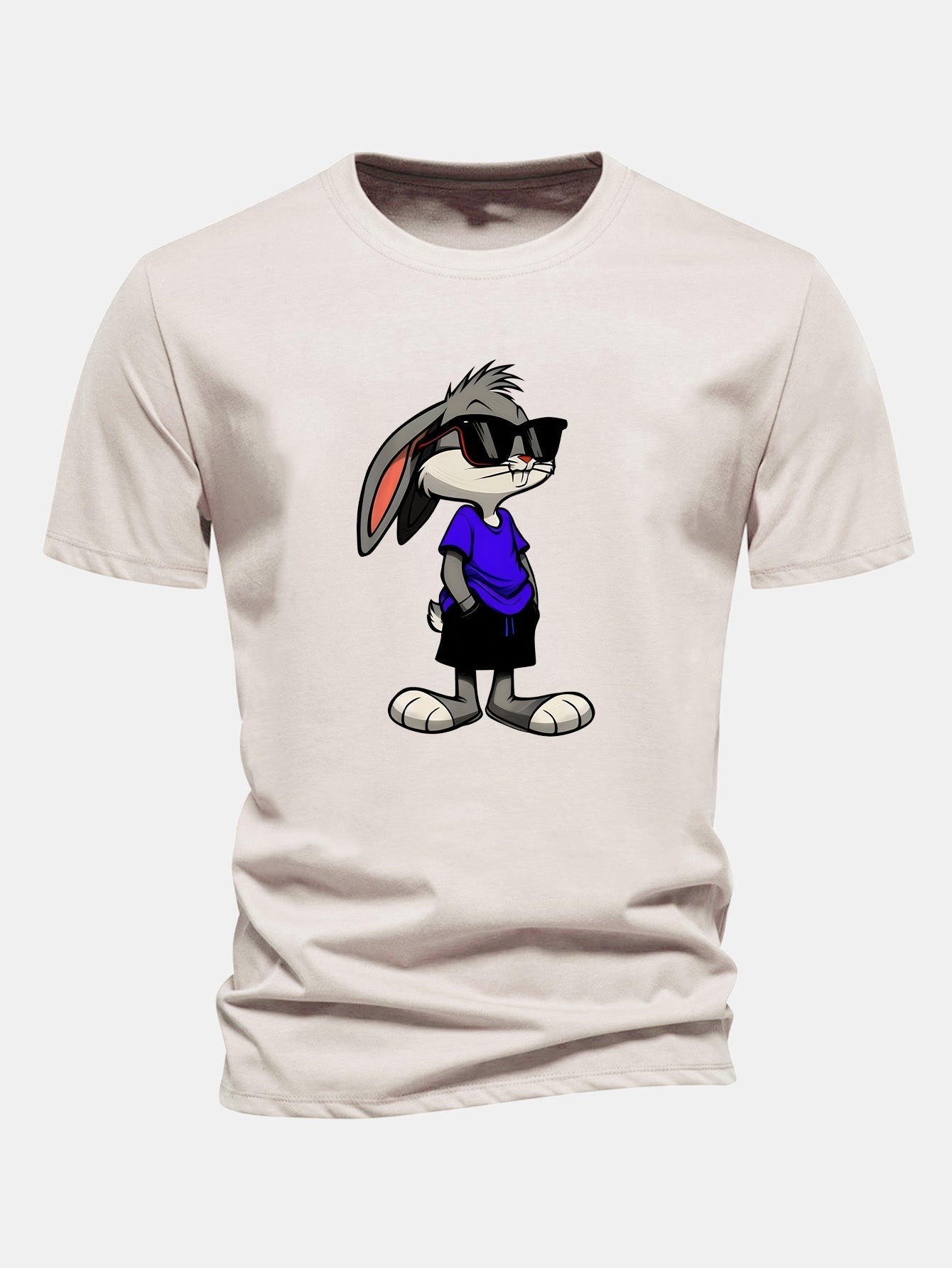 Regular Fit Sunglasses Rabbit Print Cotton T-Shirt