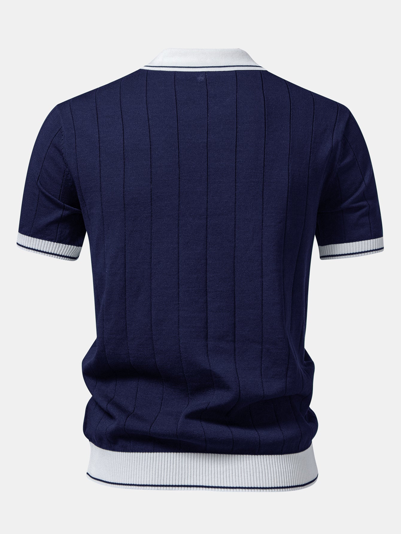 Contrast Trim Ribbed Johnny Collar Knit Polo & Straight Leg Ribbed Pants