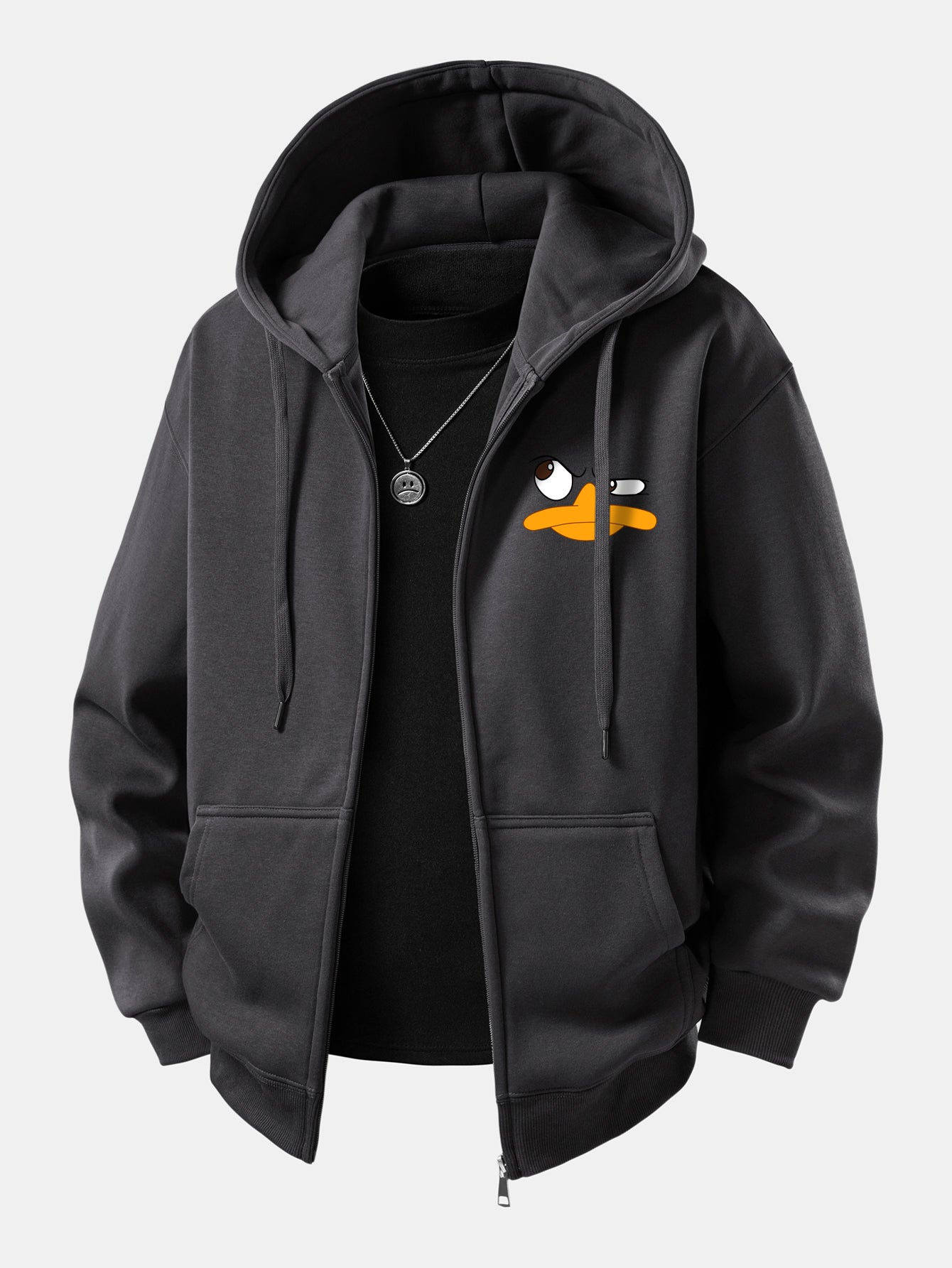 Emoji Duck Print Zip-Up Hoodie