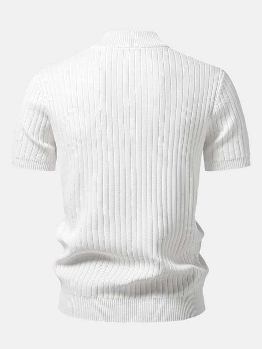 Ribbed Mock Neck Knit T-Shirt