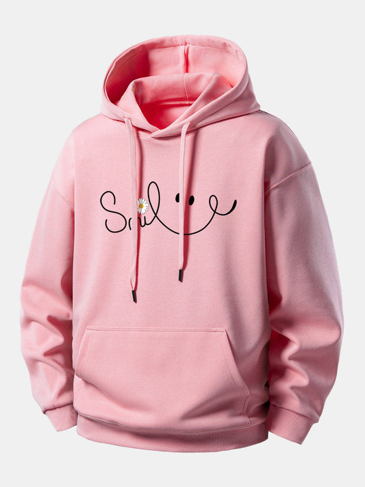 Smiley Face Print Relax Fit Hoodie