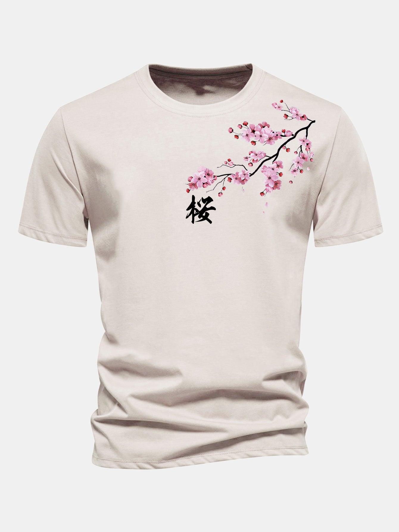 Regular Fit Cherry Blossoms Print Cotton T-Shirt