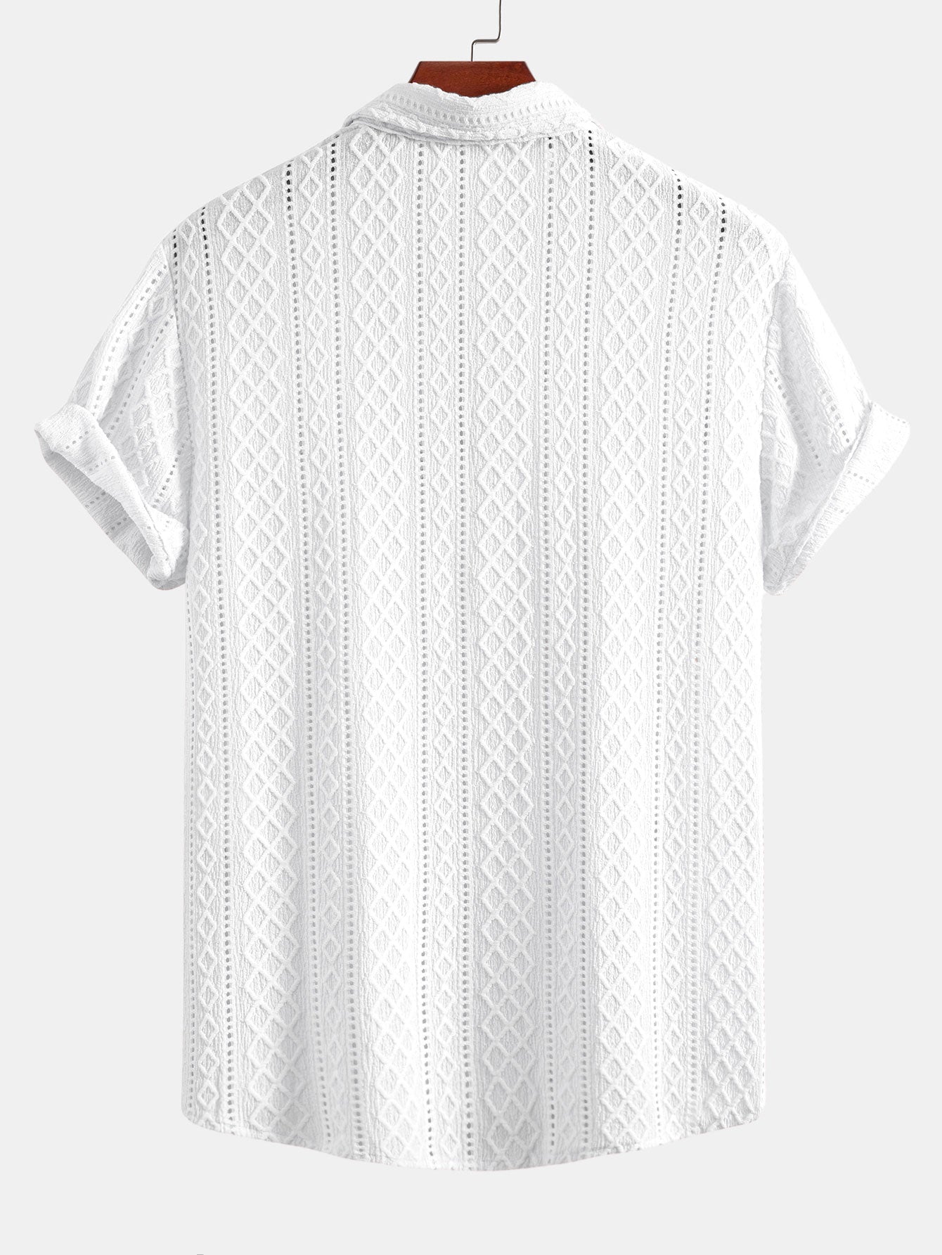 Geometry Rhombus Jacquard Button Up Shirt & Crinkle Textured Drawstring 5" Shorts