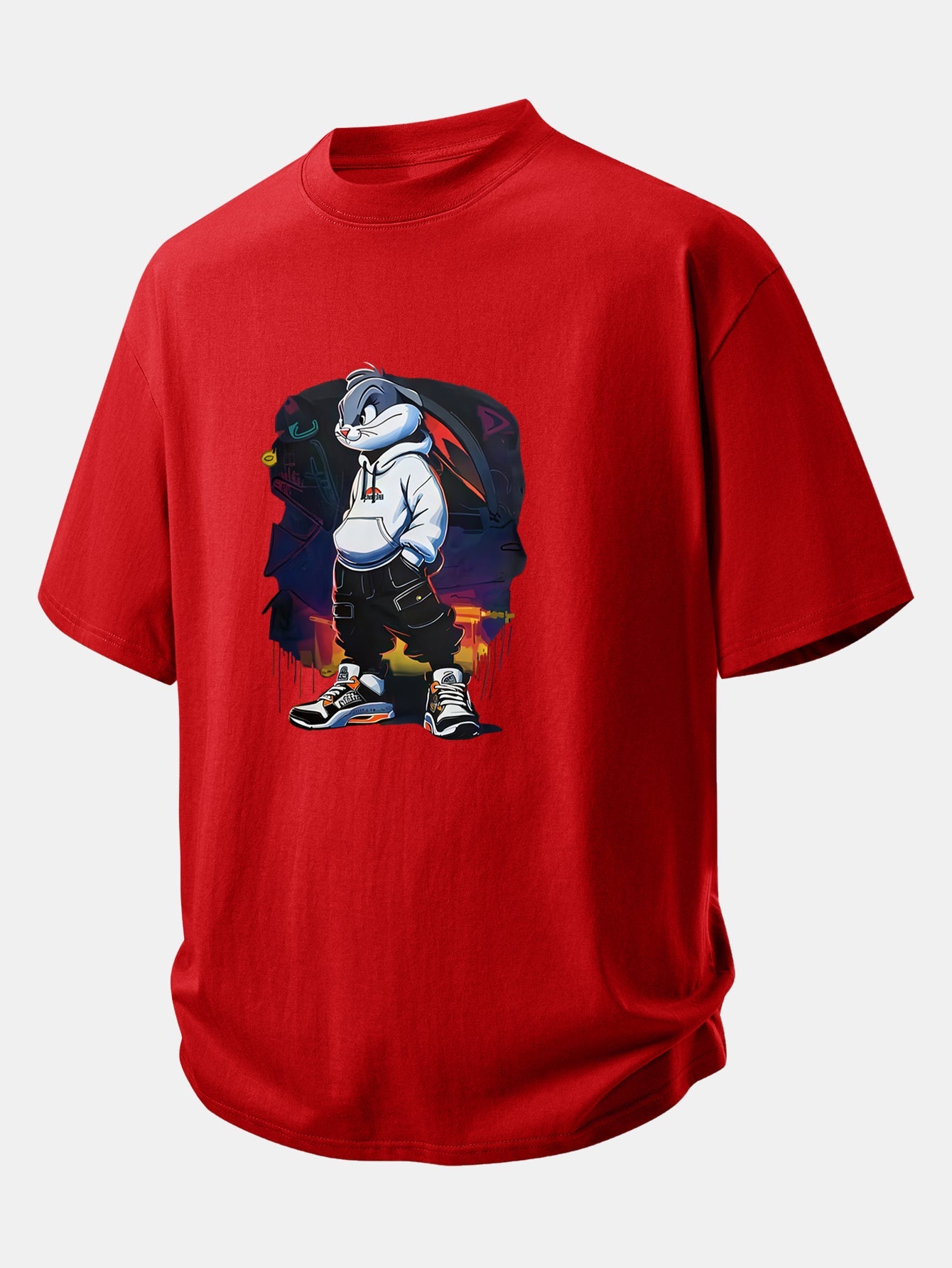 Relax Fit Cartoon Rabbit Print Cotton T-Shirt