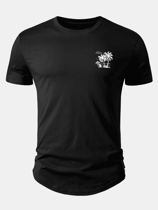 Vacation Palm Tree Print Cotton Arc Hem T-Shirt