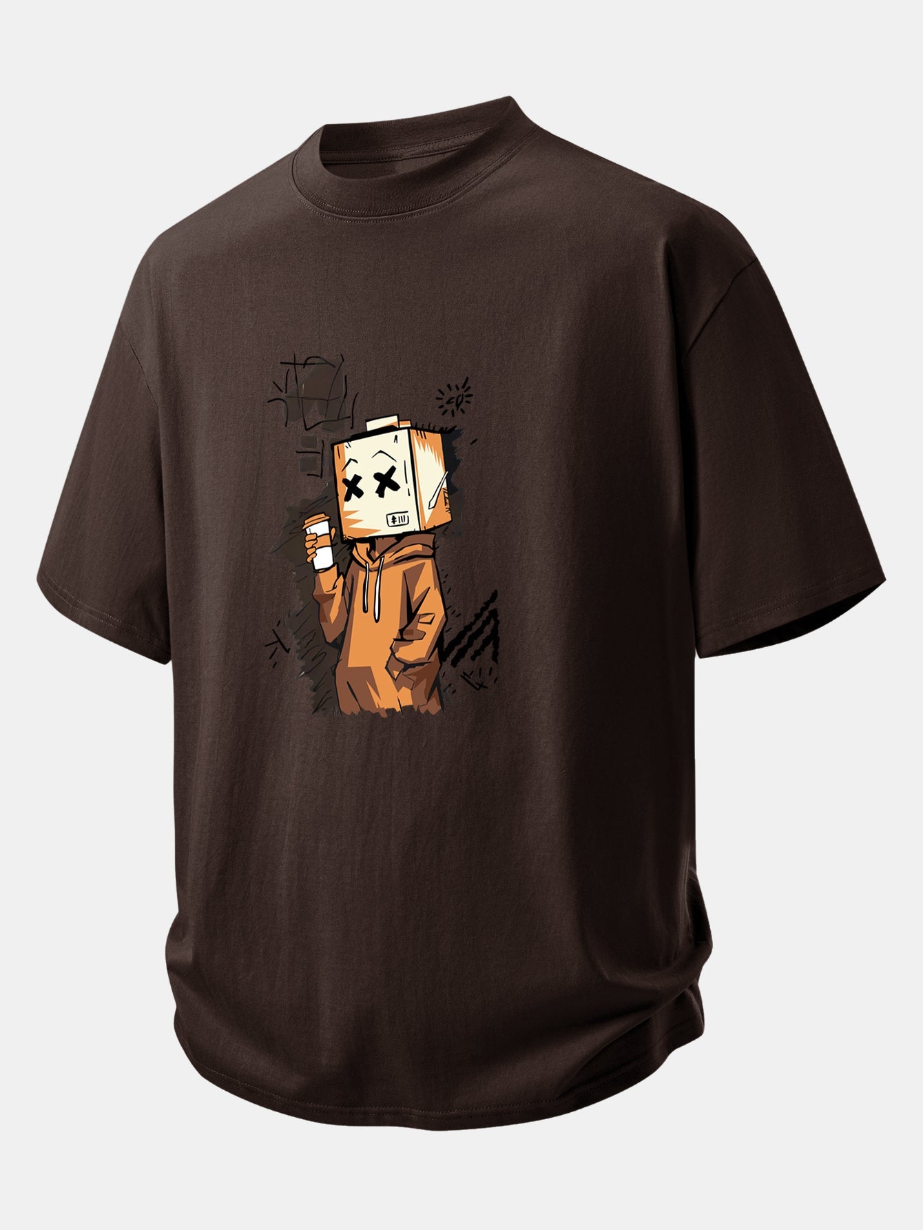Relax Fit Cartoon Box Head Print Cotton T-Shirt