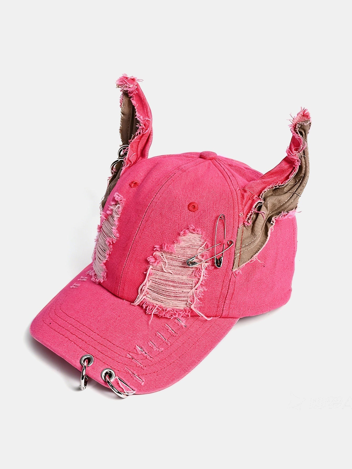 Gothic Western Distressed Denim Baseball Cap With Metal Rings