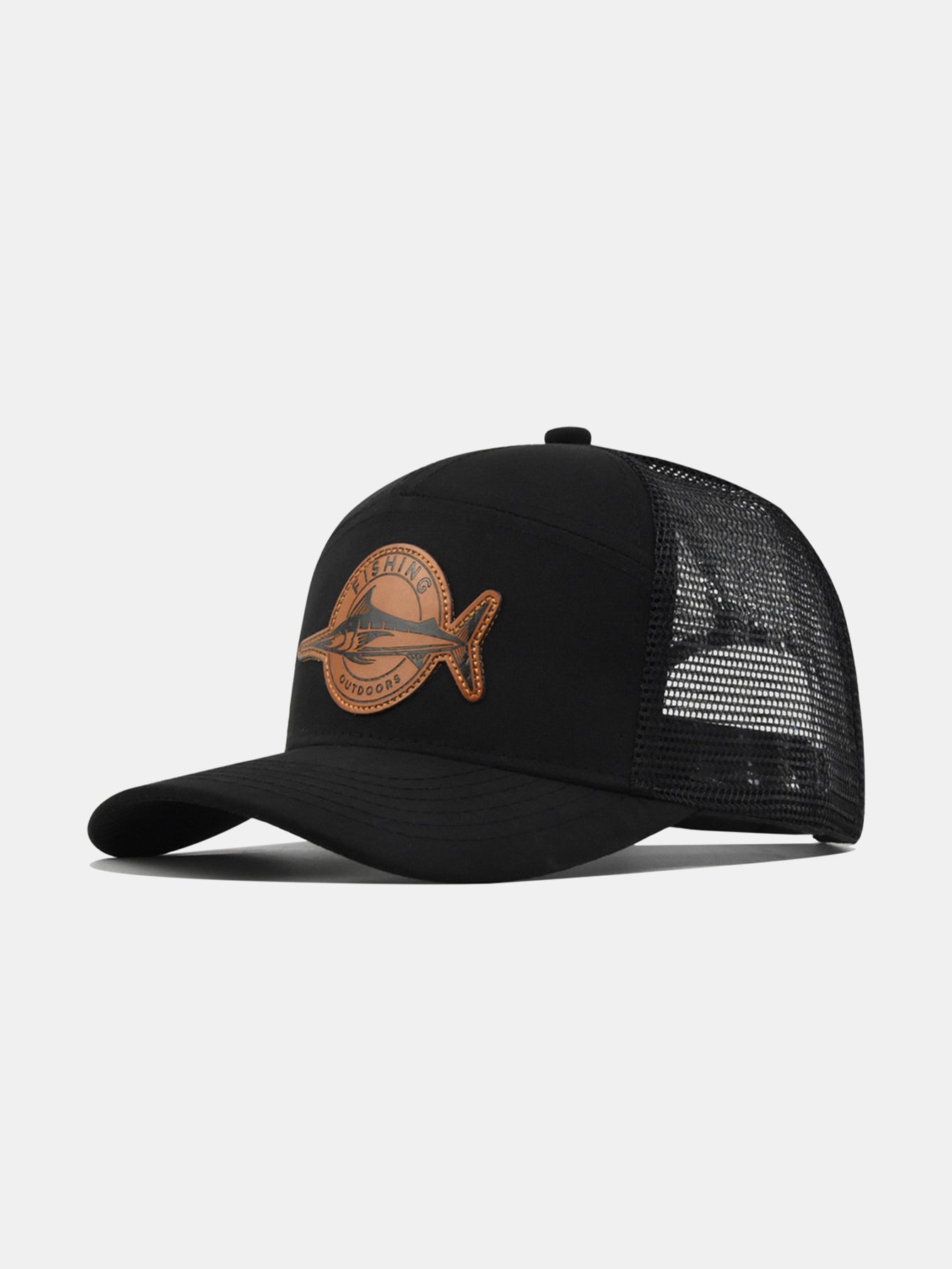 Fish-shaped Logo Truck Hat With Breathable Mesh Back Hood