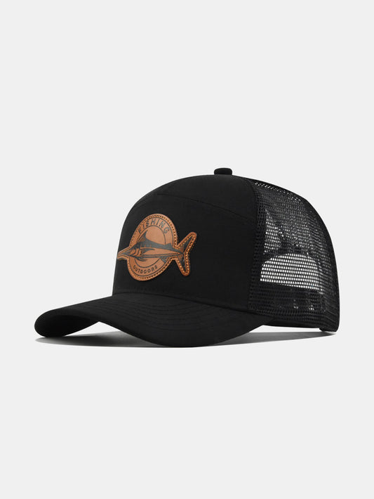 Fish-shaped Logo Truck Hat With Breathable Mesh Back Hood