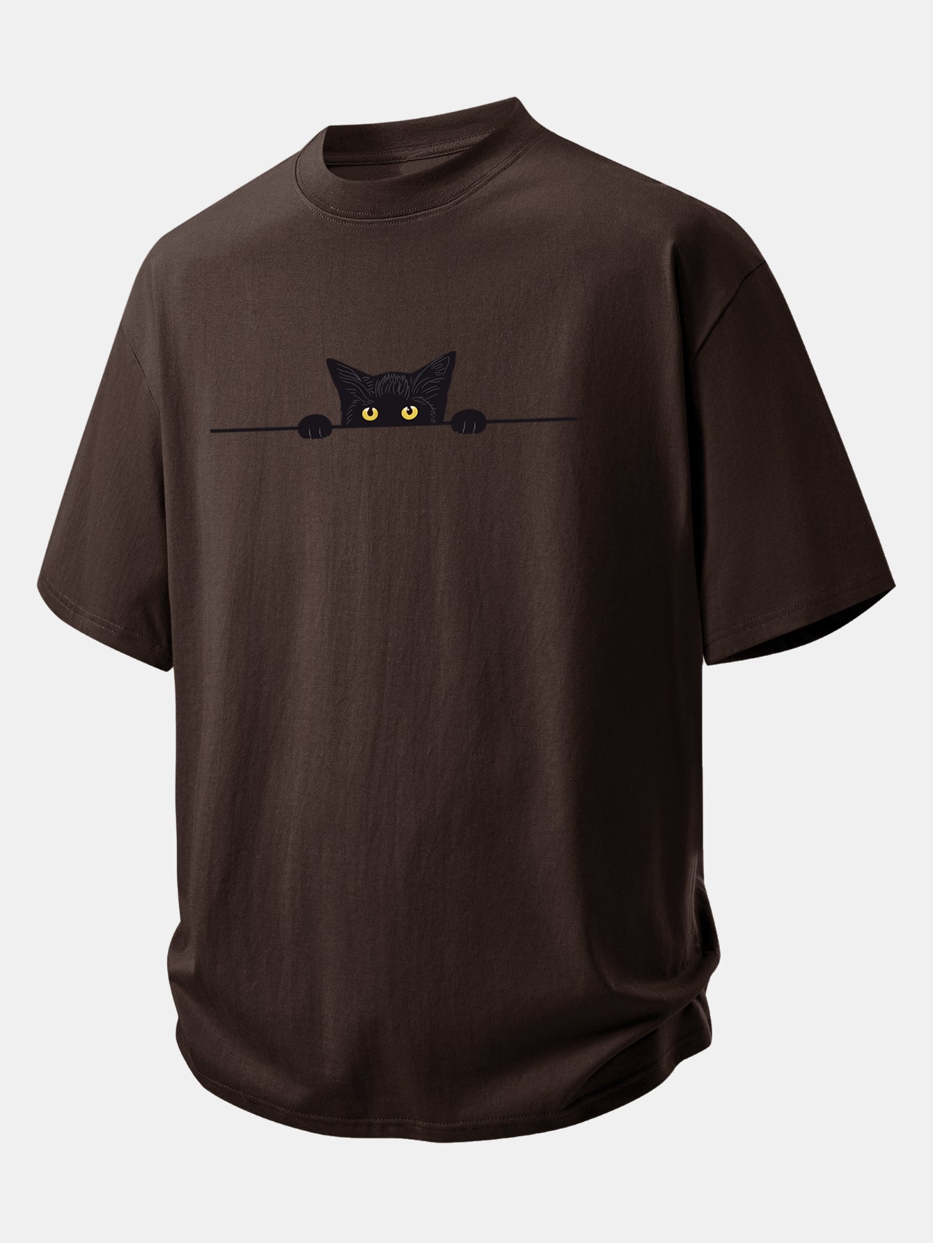 Relax Fit Black Cat Print Cotton T-Shirt
