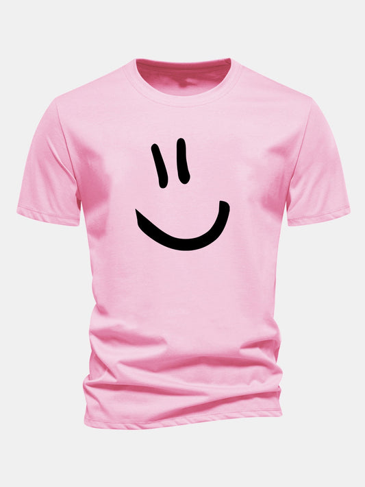 Regular Fit Smiley Face Print Cotton T-Shirt
