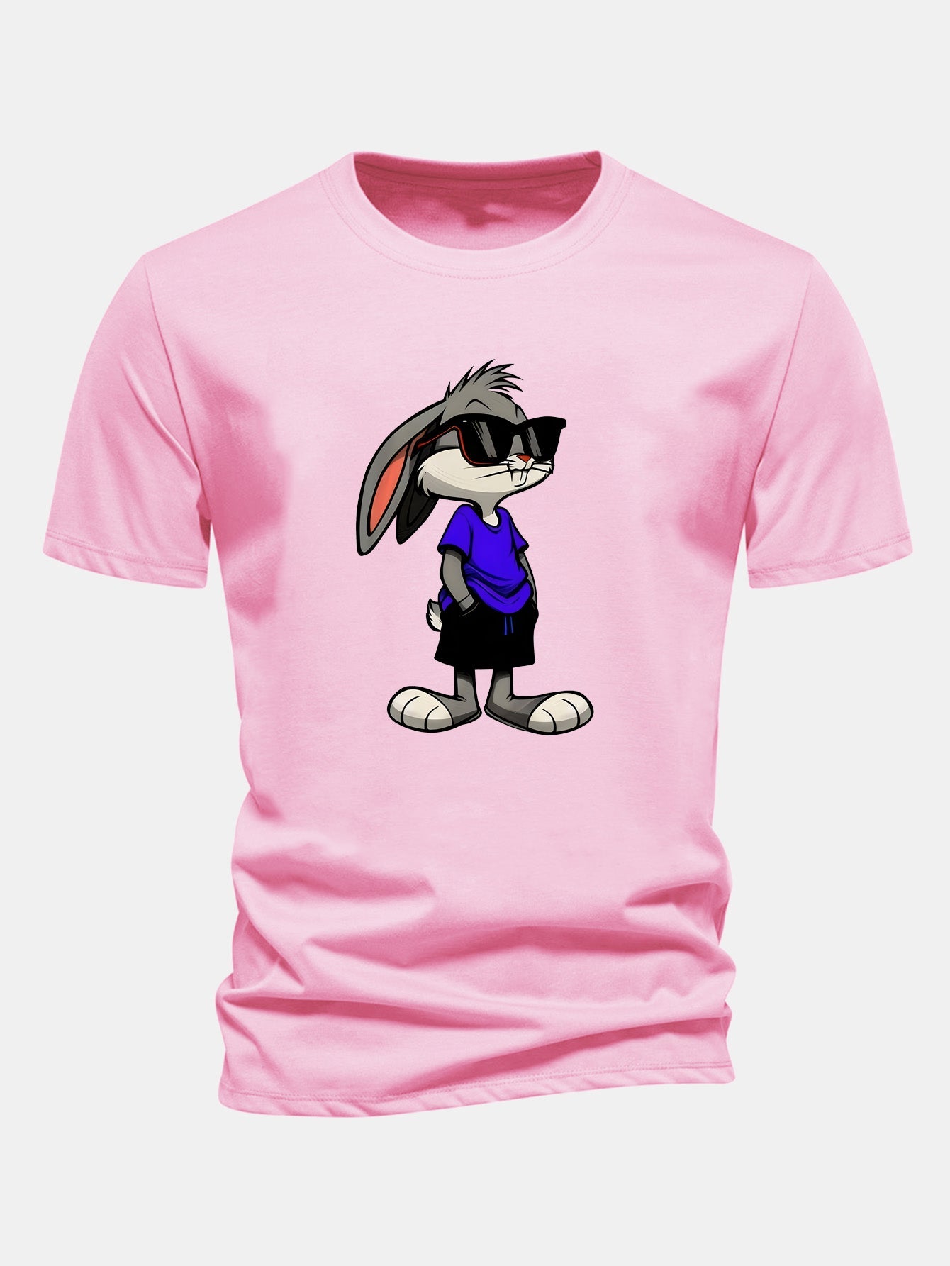 Regular Fit Sunglasses Rabbit Print Cotton T-Shirt