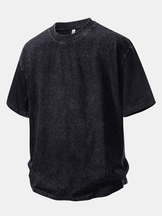 Washed Distressed Drop Shoulder Oversize T-Shirt & Drawstring Shorts