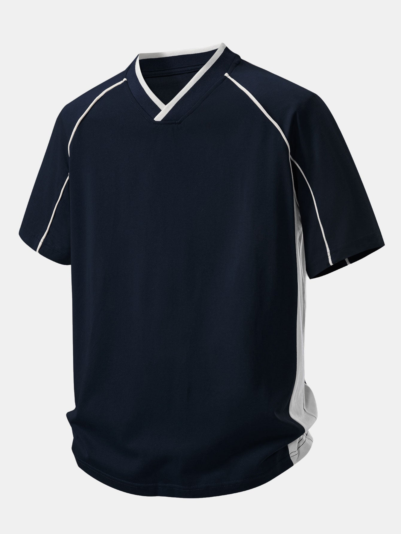 Contrast Piping V-Neck Raglan Sleeve T-Shirt