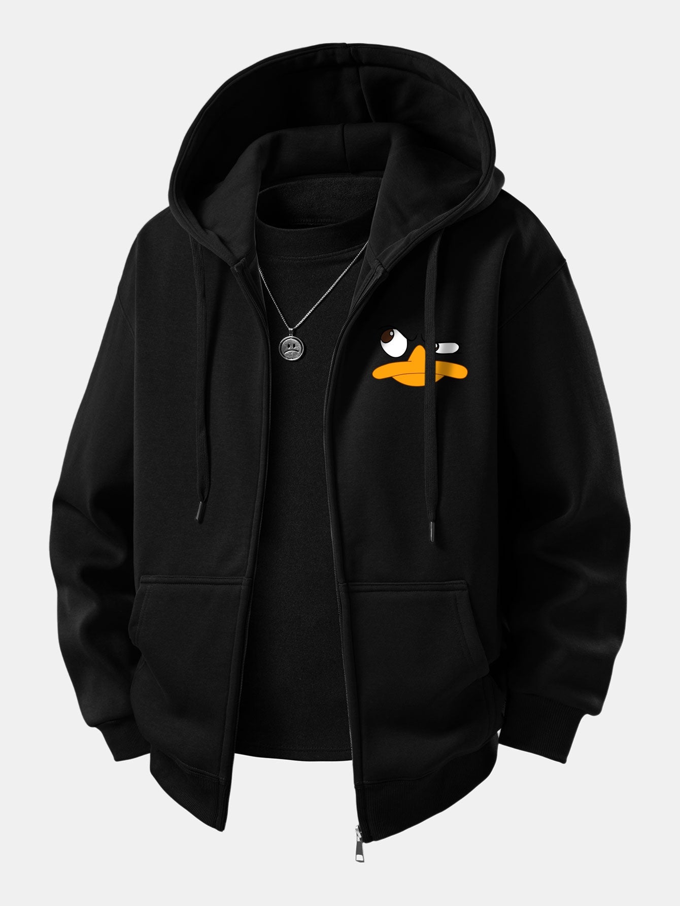 Emoji Duck Print Zip-Up Hoodie
