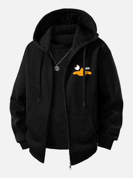 Emoji Duck Print Zip-Up Hoodie