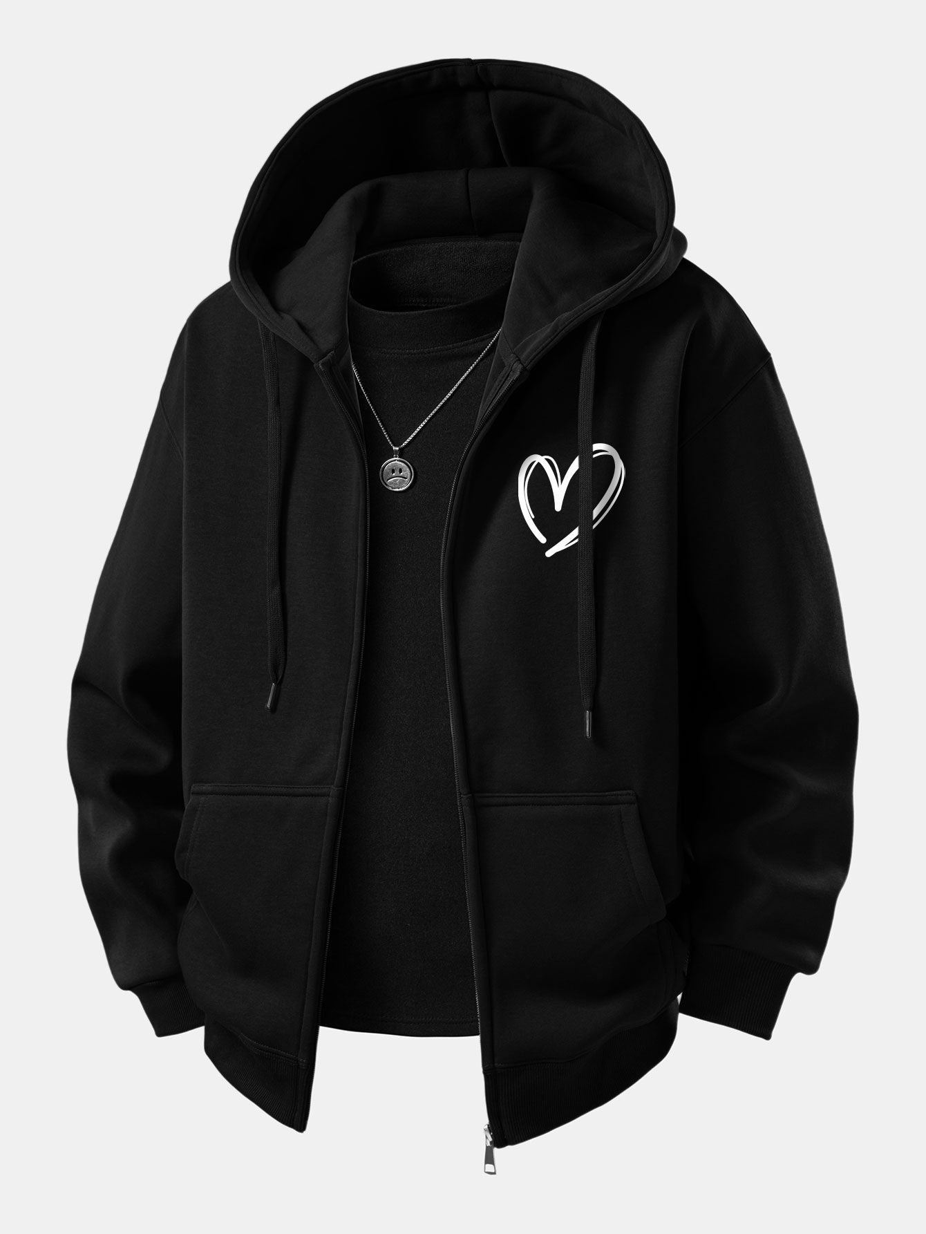 Heart Print Zip-Up Hoodie