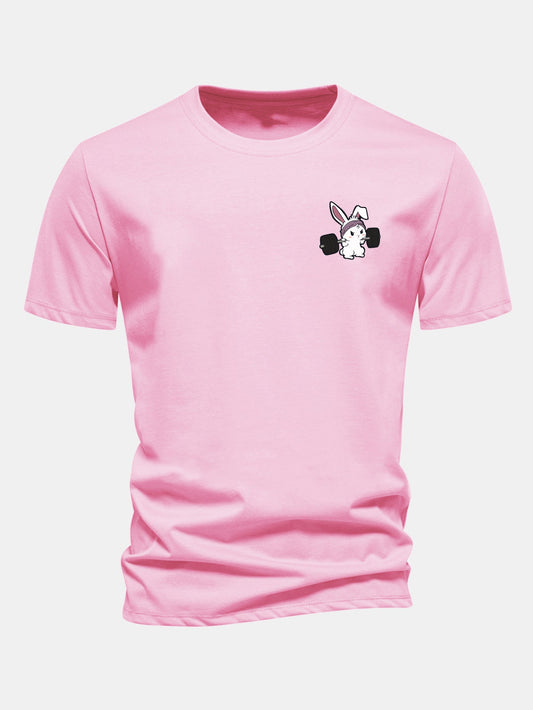 Regular Fit Fitness Rabbit Print Cotton T-Shirt