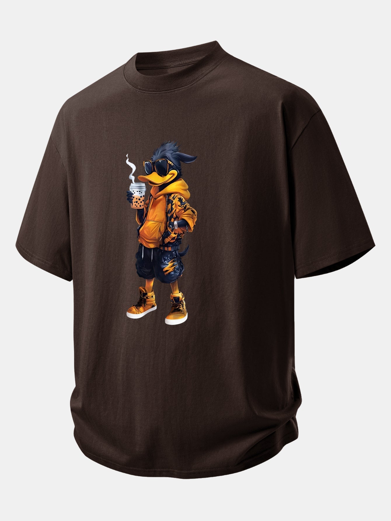 Relax Fit Cartoon Duck Print Cotton T-Shirt