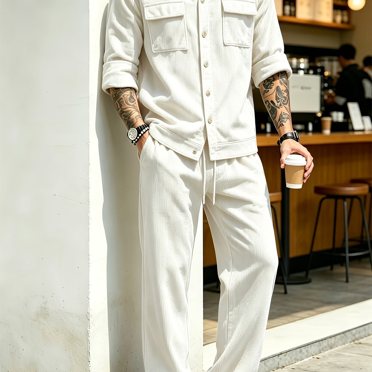 Men's 2pcs Set Featuring a Lapel Shirt and Casual Pants