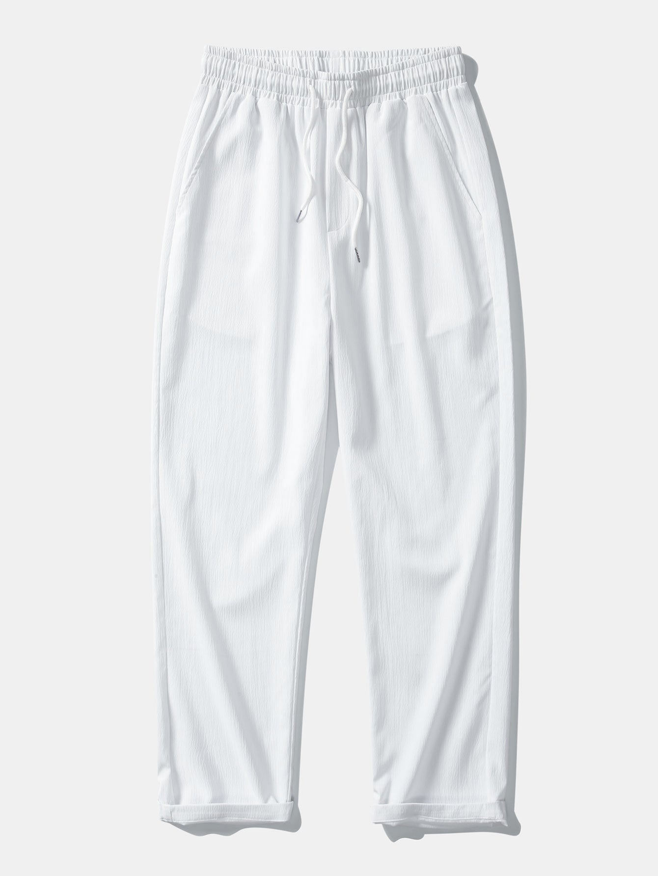 Stripe Linen Look Button Up Shirt & Crinkle Textured Straight Leg Pants