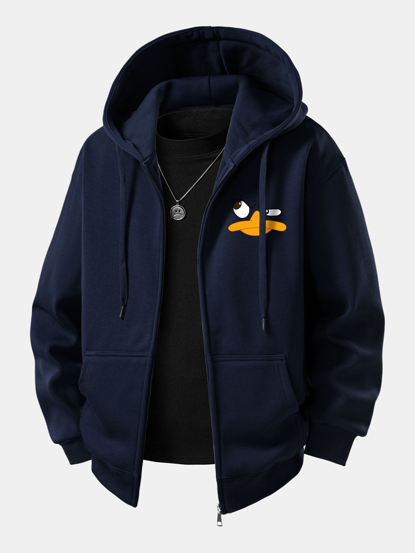 Emoji Duck Print Zip-Up Hoodie