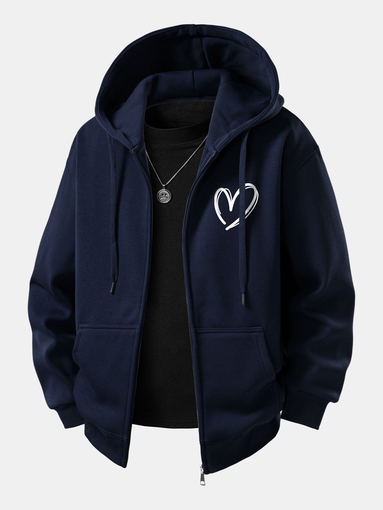Heart Print Zip-Up Hoodie