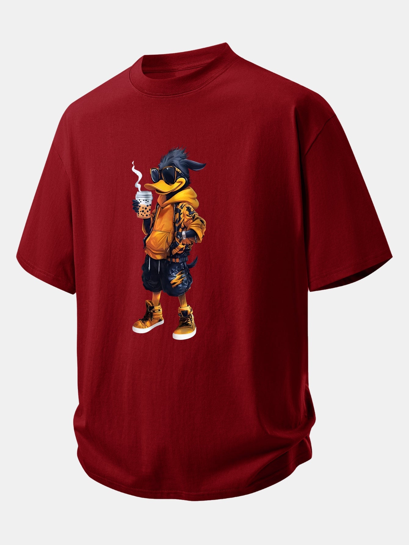 Relax Fit Cartoon Duck Print Cotton T-Shirt
