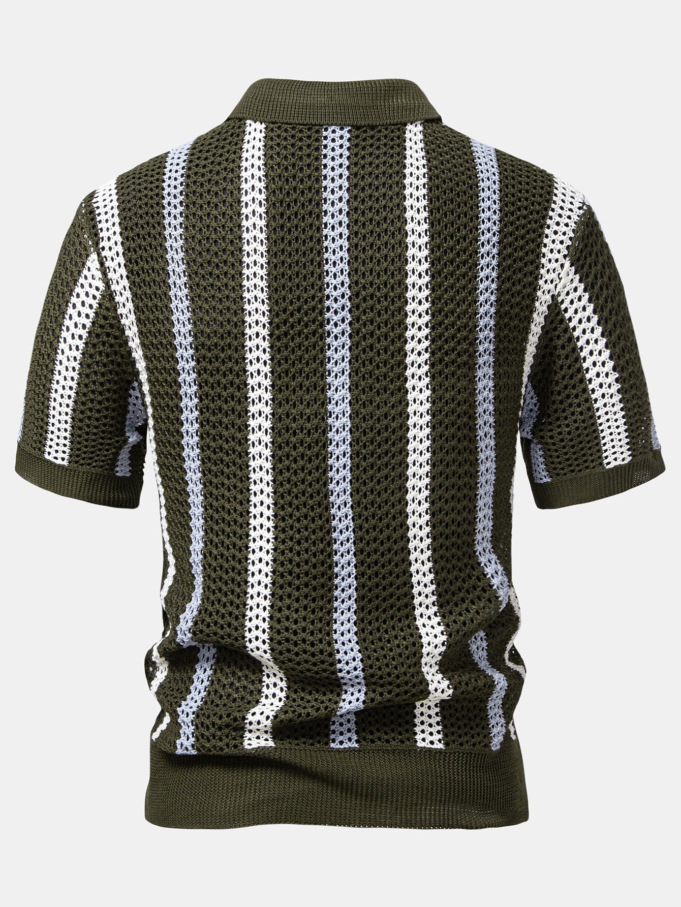 Striped Crochet V Neck Polo & Crinkle Textured Drawstring 5" Shorts