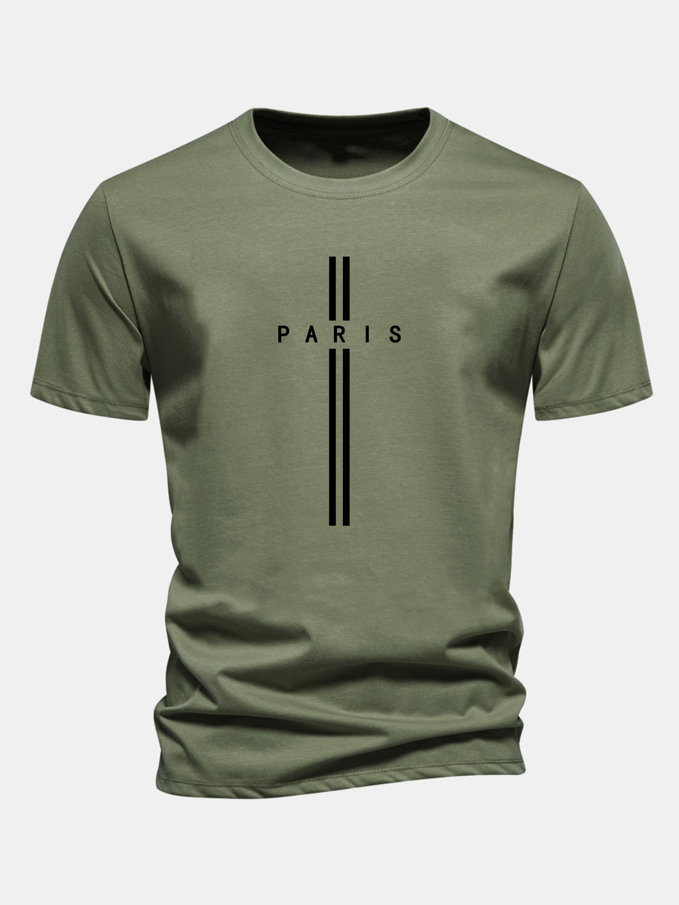 Regular Fit Paris Stripe Print Cotton T-Shirt