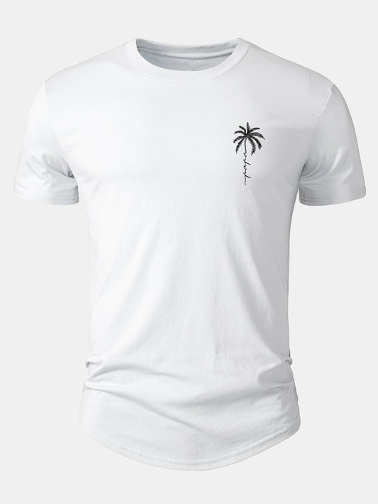 Palm Tree Slogan Print Cotton Arc Hem T-Shirt
