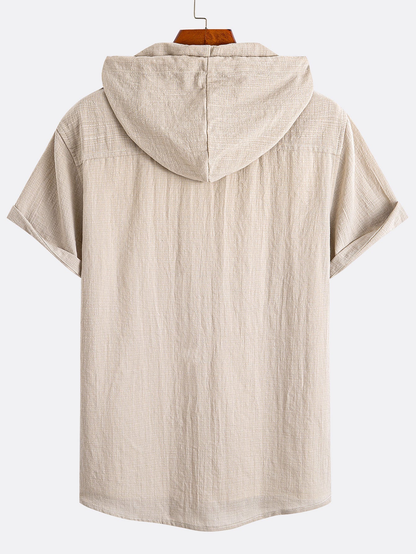 Short Sleeve Linen Look Hooded Shirt