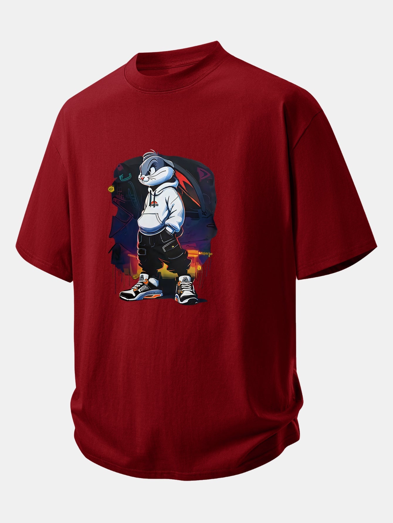Relax Fit Cartoon Rabbit Print Cotton T-Shirt