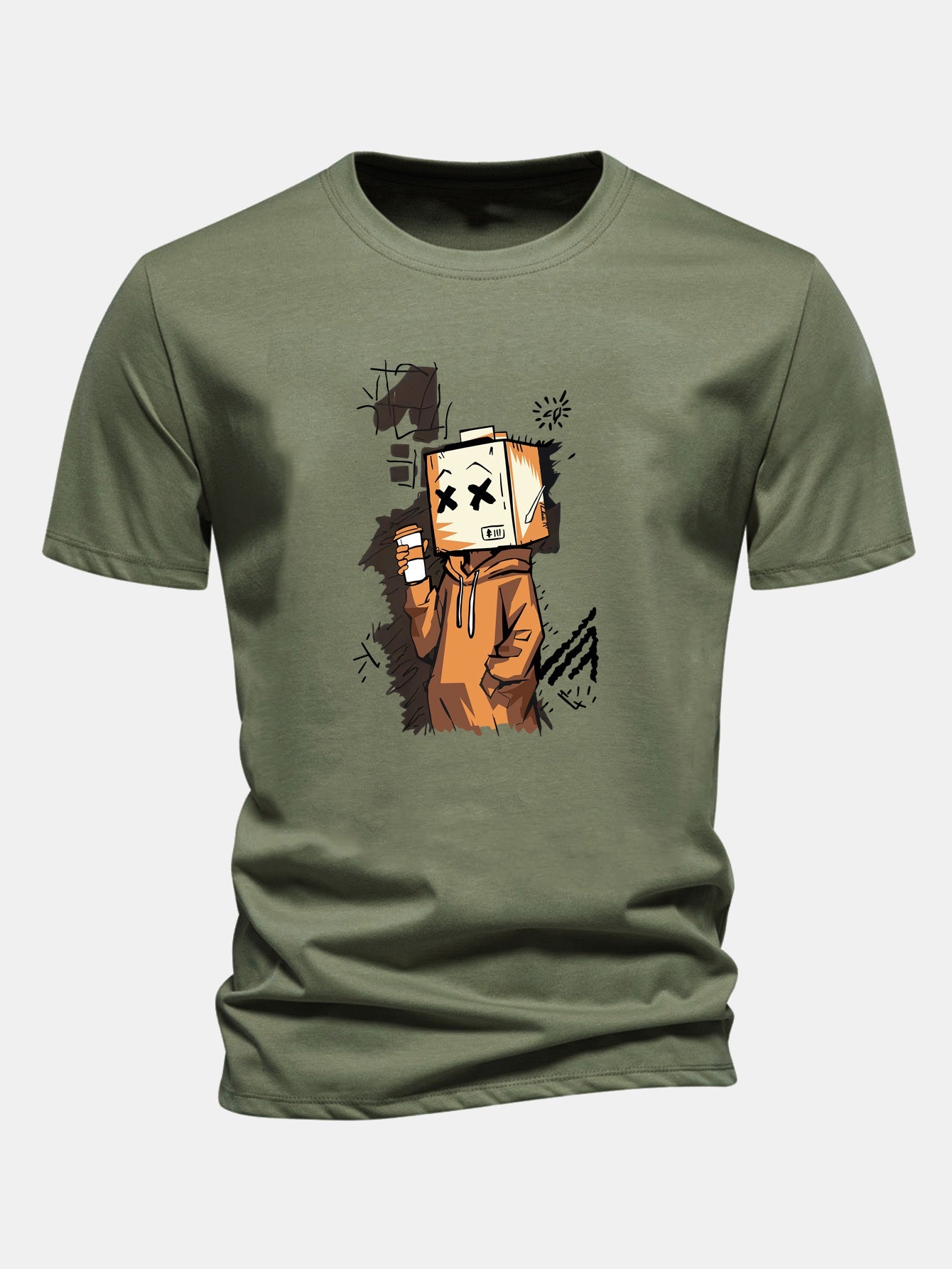 Regular Fit Cartoon Box Head Print Cotton T-Shirt