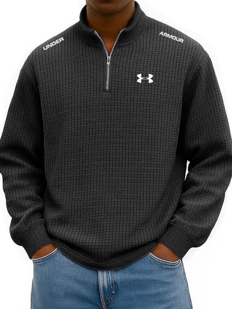 UA™  Men’s Rib-Cuff Quarter-Zip Top – Cozy Waffle Texture, Everyday Casual Fit