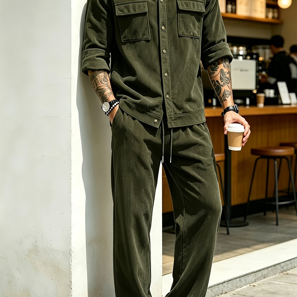 Men's 2pcs Set Featuring a Lapel Shirt and Casual Pants