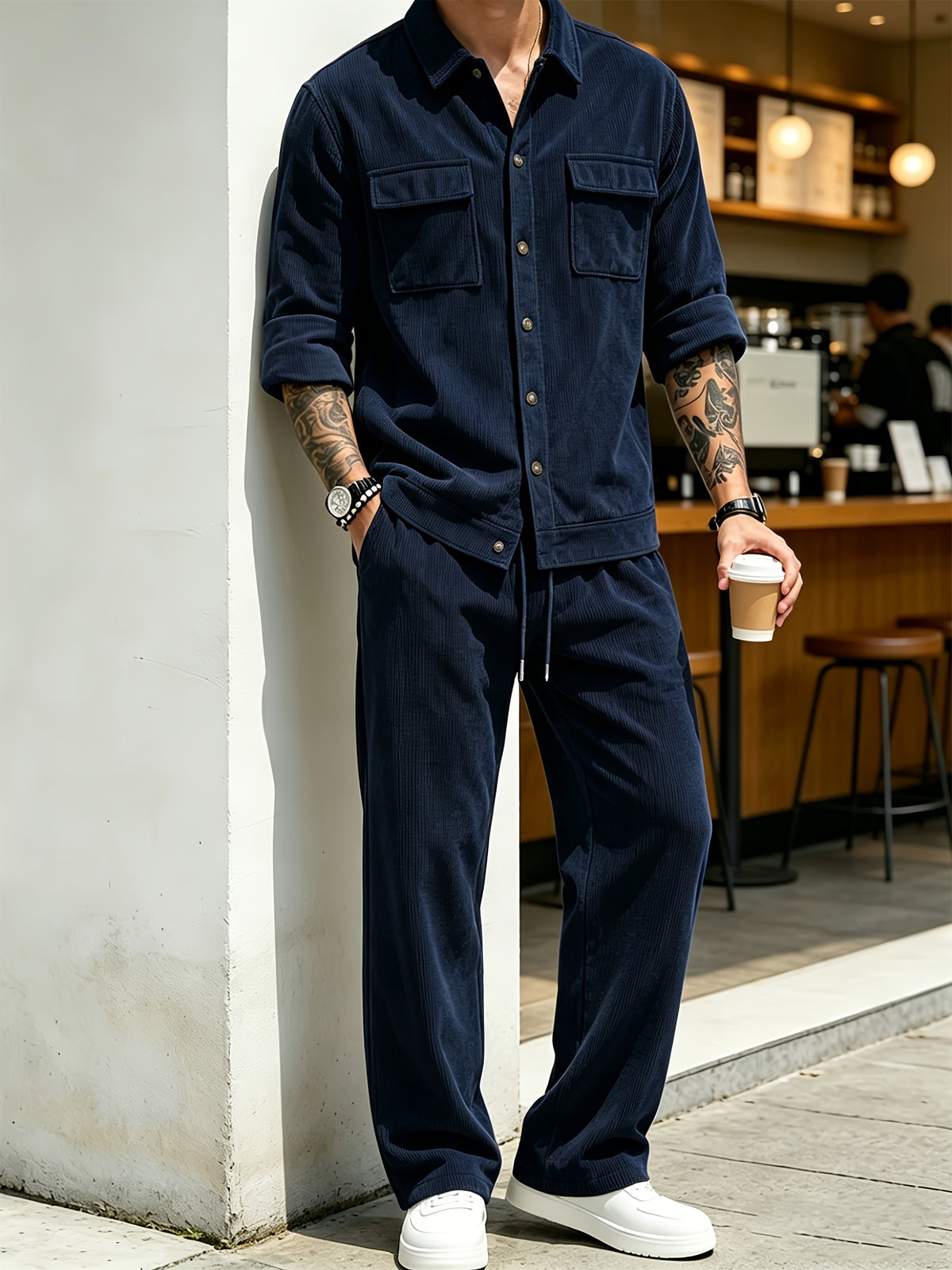 Men's 2pcs Set Featuring a Lapel Shirt and Casual Pants
