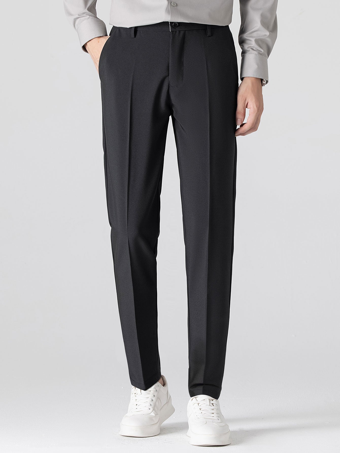 Textured Contrast Crew Neck Knit T-Shirt & Slim Fit Tapered Trousers