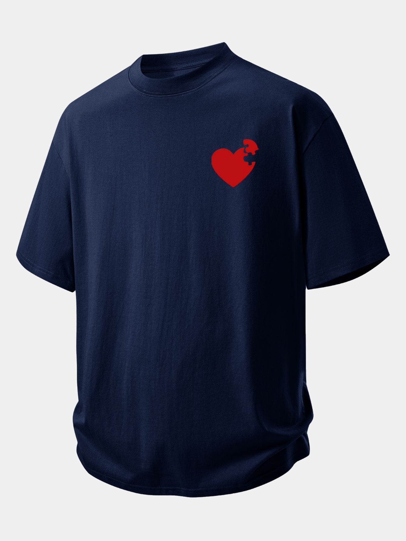 Relax Fit Heart Puzzle Print Cotton T-Shirt