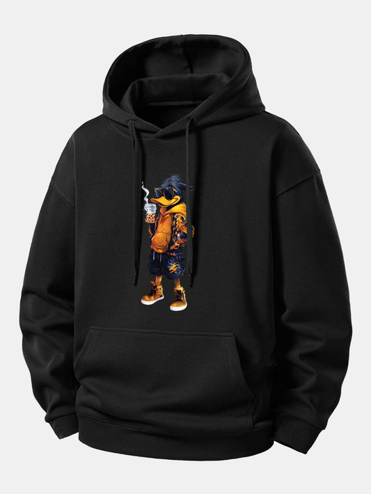 Cartoon Duck Print Relax Fit Hoodie