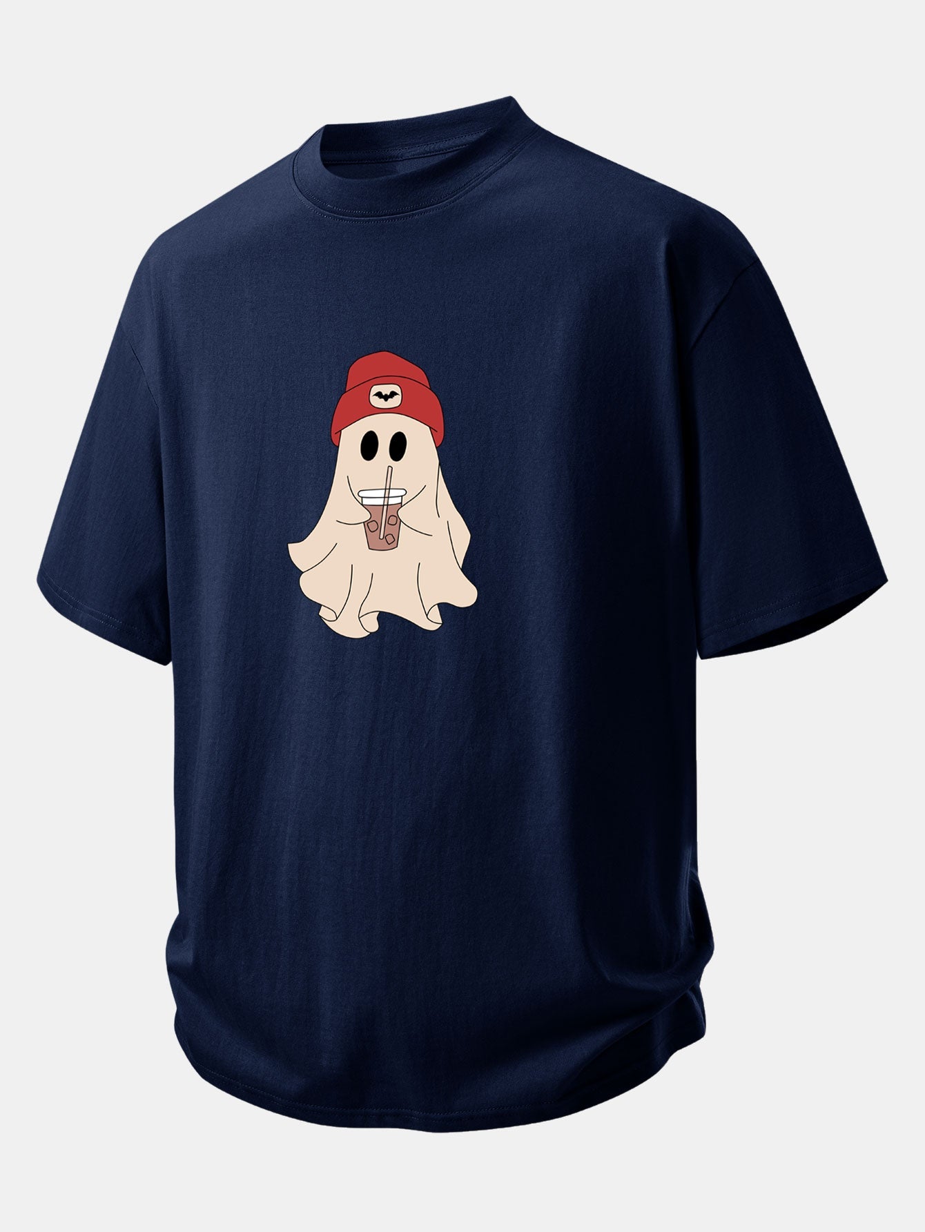 Relax Fit Red Hat Ghost Print Cotton T-Shirt