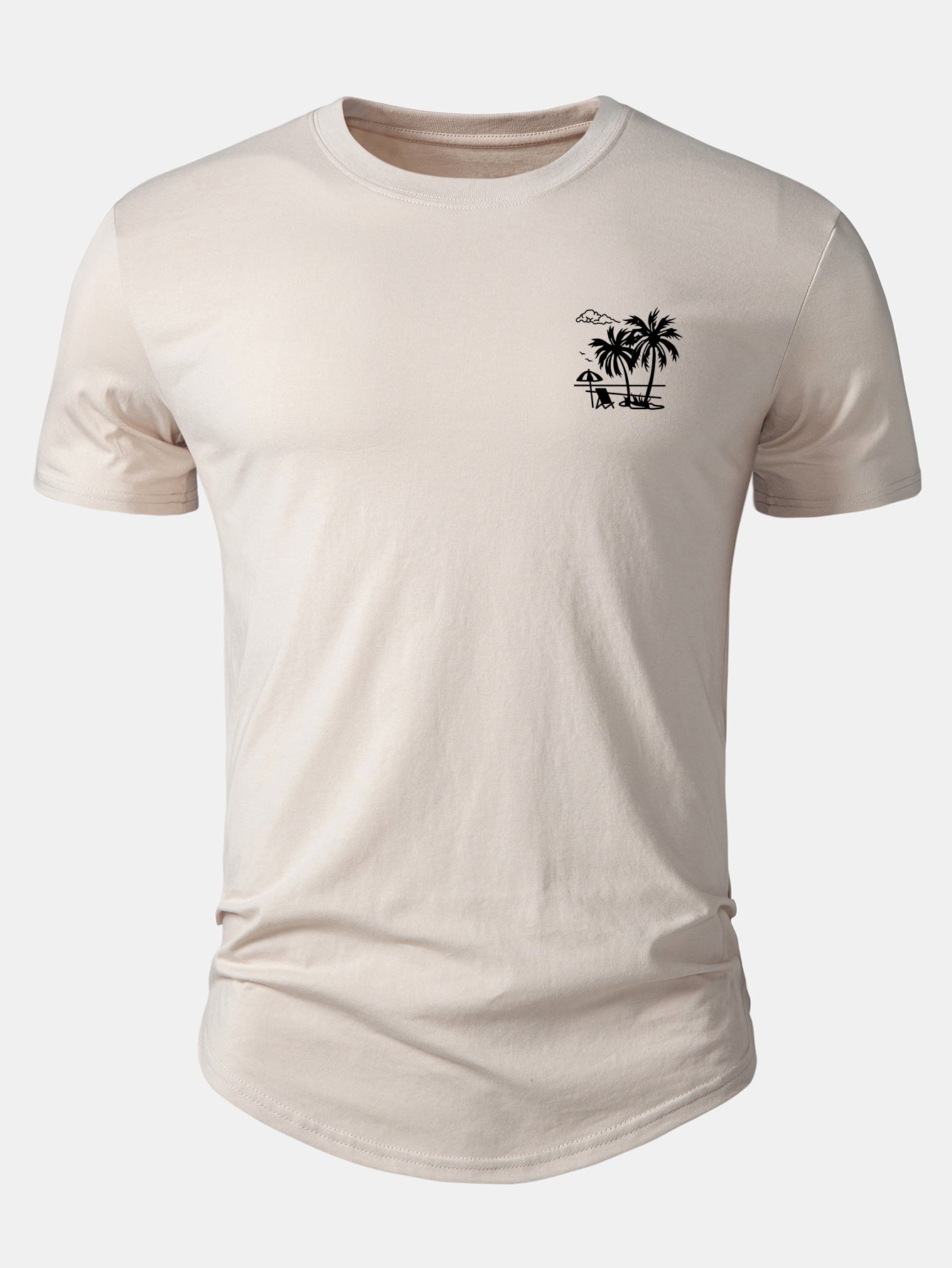 Vacation Palm Tree Print Cotton Arc Hem T-Shirt