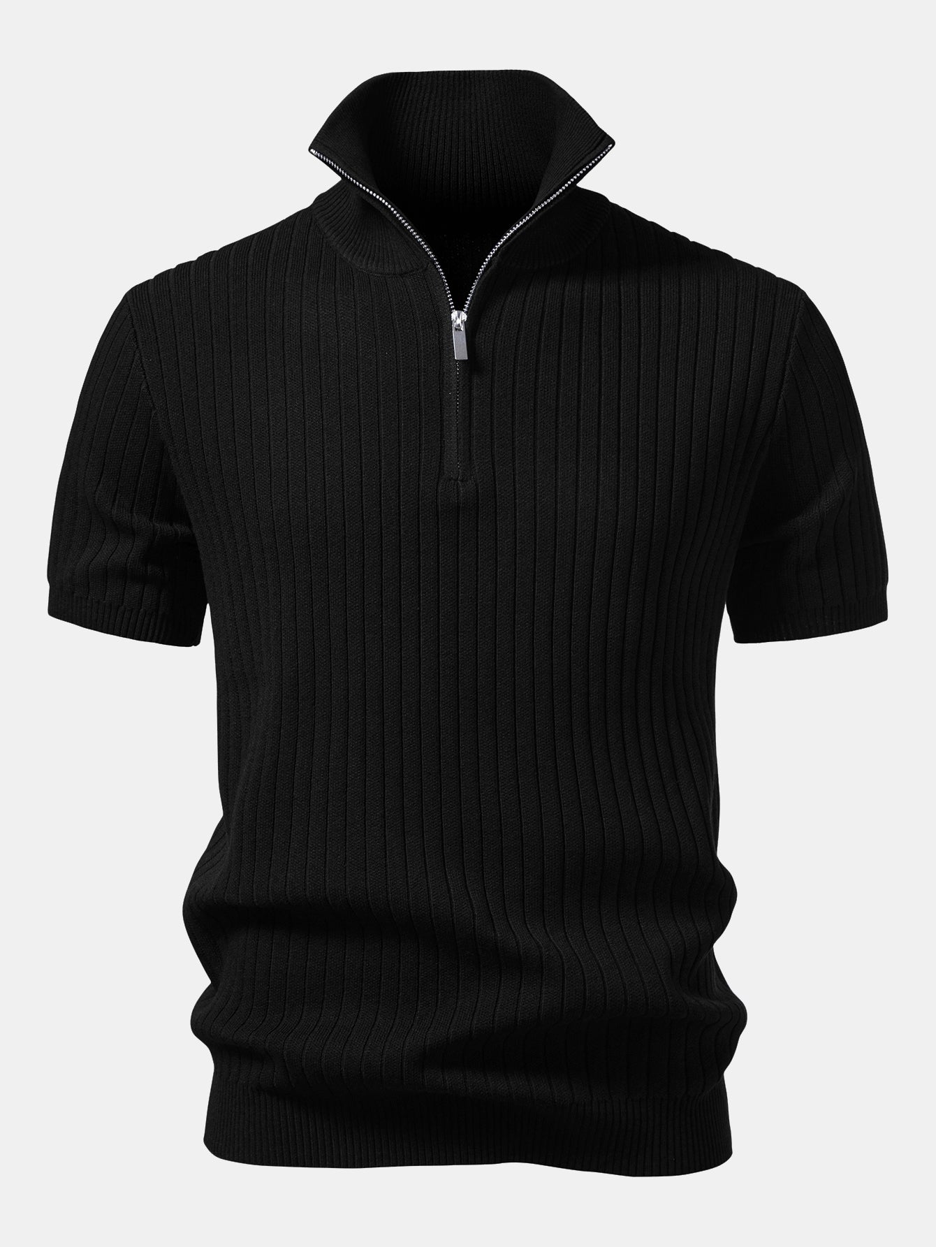 Ribbed Quarter Zip Knit Polo