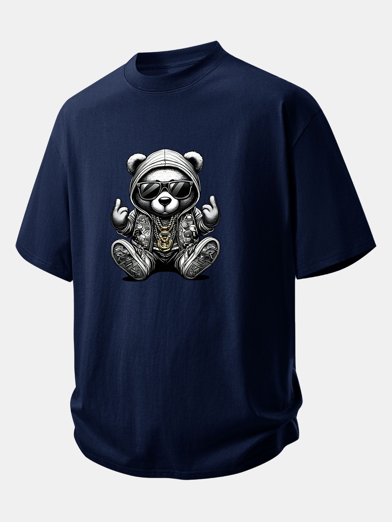 Relax Fit Hip Hop Bear Print Cotton T-Shirt