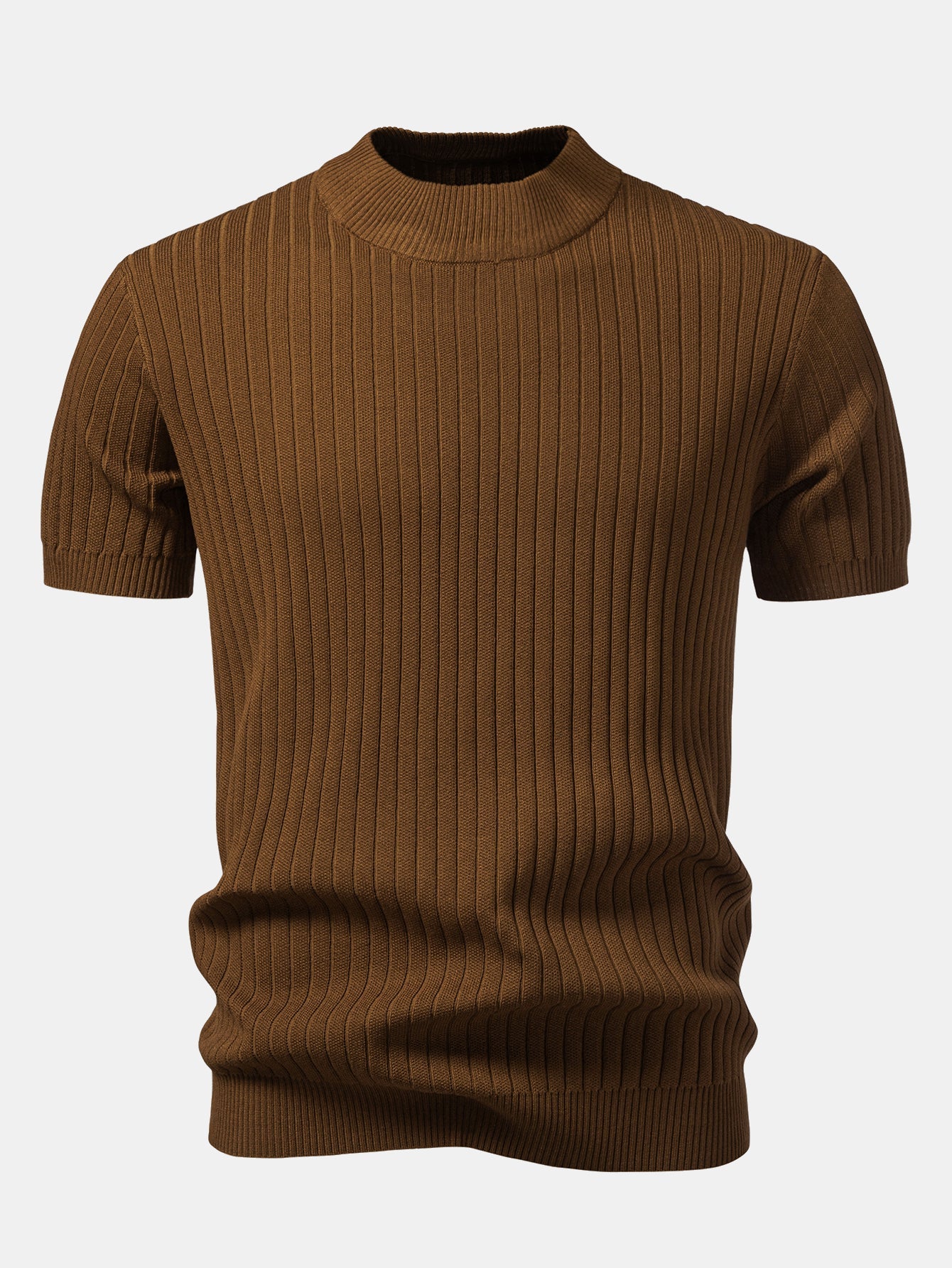 Ribbed Mock Neck Knit T-Shirt