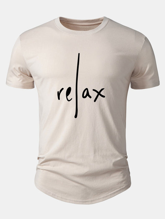 Relax Print Cotton Arc Hem T-Shirt