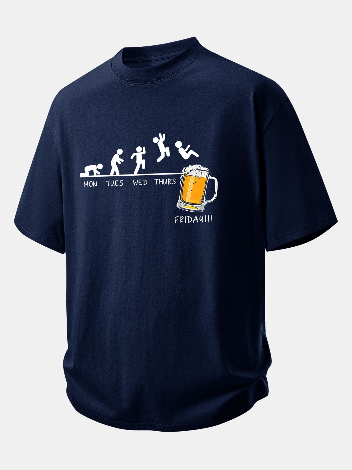 Relax Fit Beer Weekly Plan Print Cotton T-Shirt